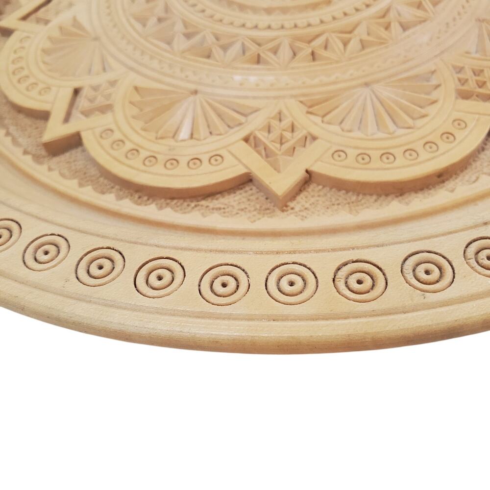 Vintage Decorative Plate Wood Hand Carved 12" Tan Wall Plaque Ukrainian Collect - Picture 3 of 10